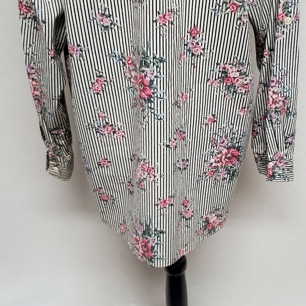 Casey & Max Vintage 80s Mixed Media Floral Striped Hi-low Button Up Blouse L - Picture 13 of 15
